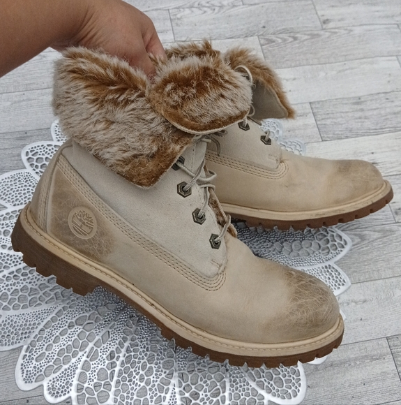 Timberland Fold Down Boots Fur Lace Up Shoes Leather Nubuck. Size 8.5 - Picture 1 of 16